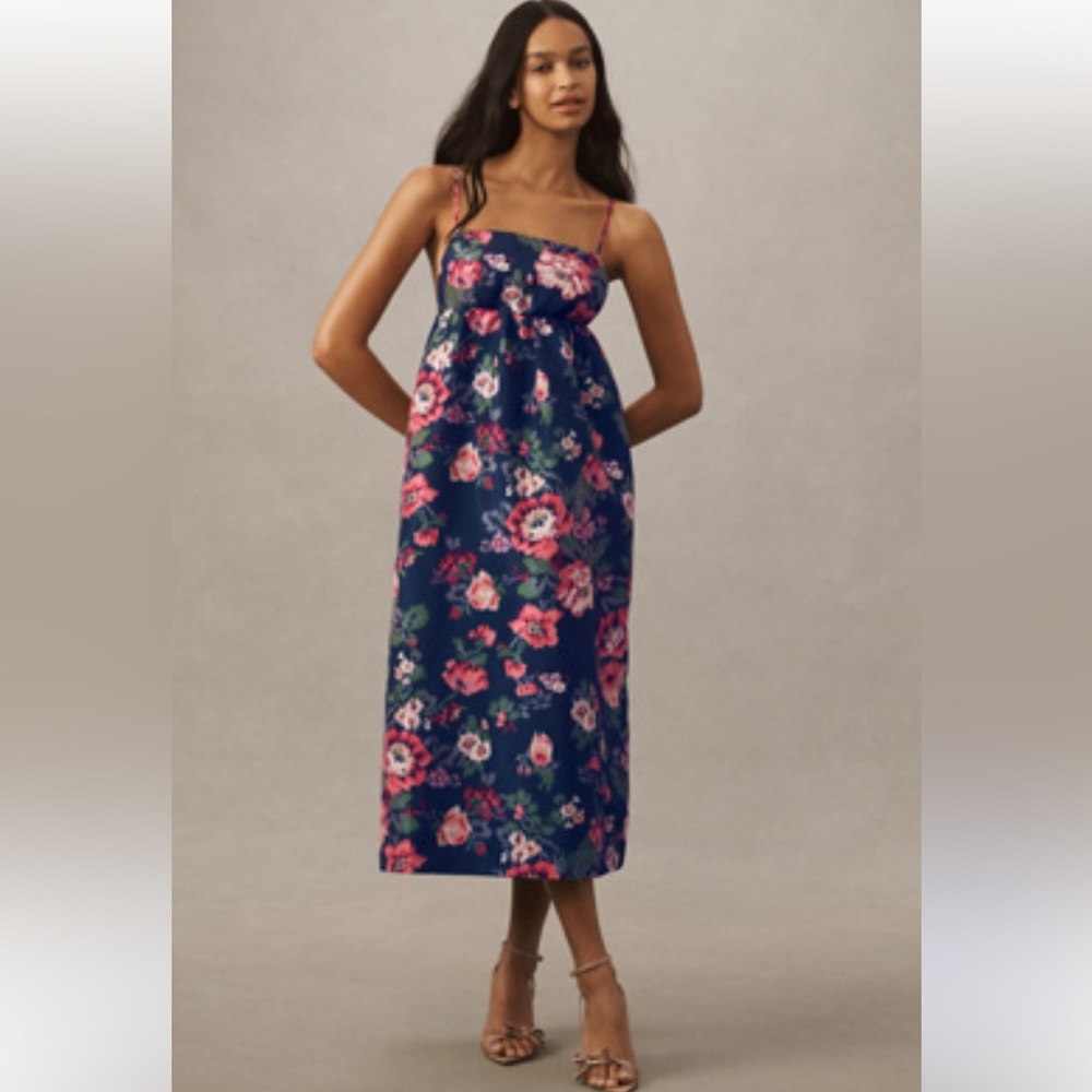 BHLDN Sophia Apron-Top Jacquard Floral Midi Dress